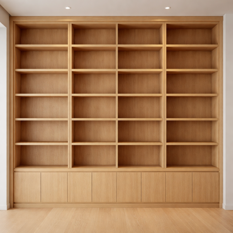 bibliothèque avec beaucoup de rangements