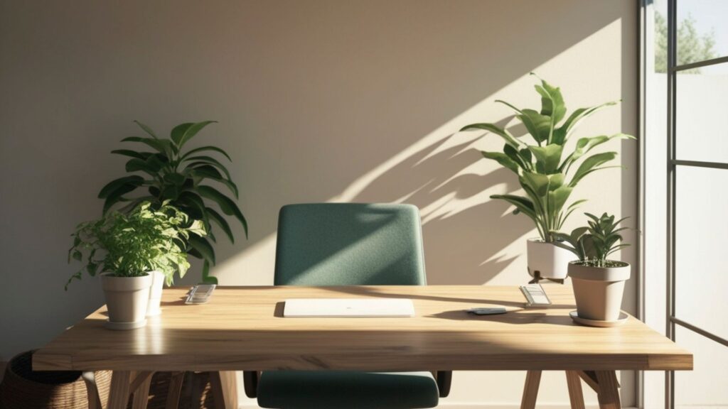 bureau avec des plantes